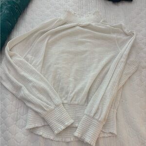 Free People White Textured Long Sleeve turtleneck Top